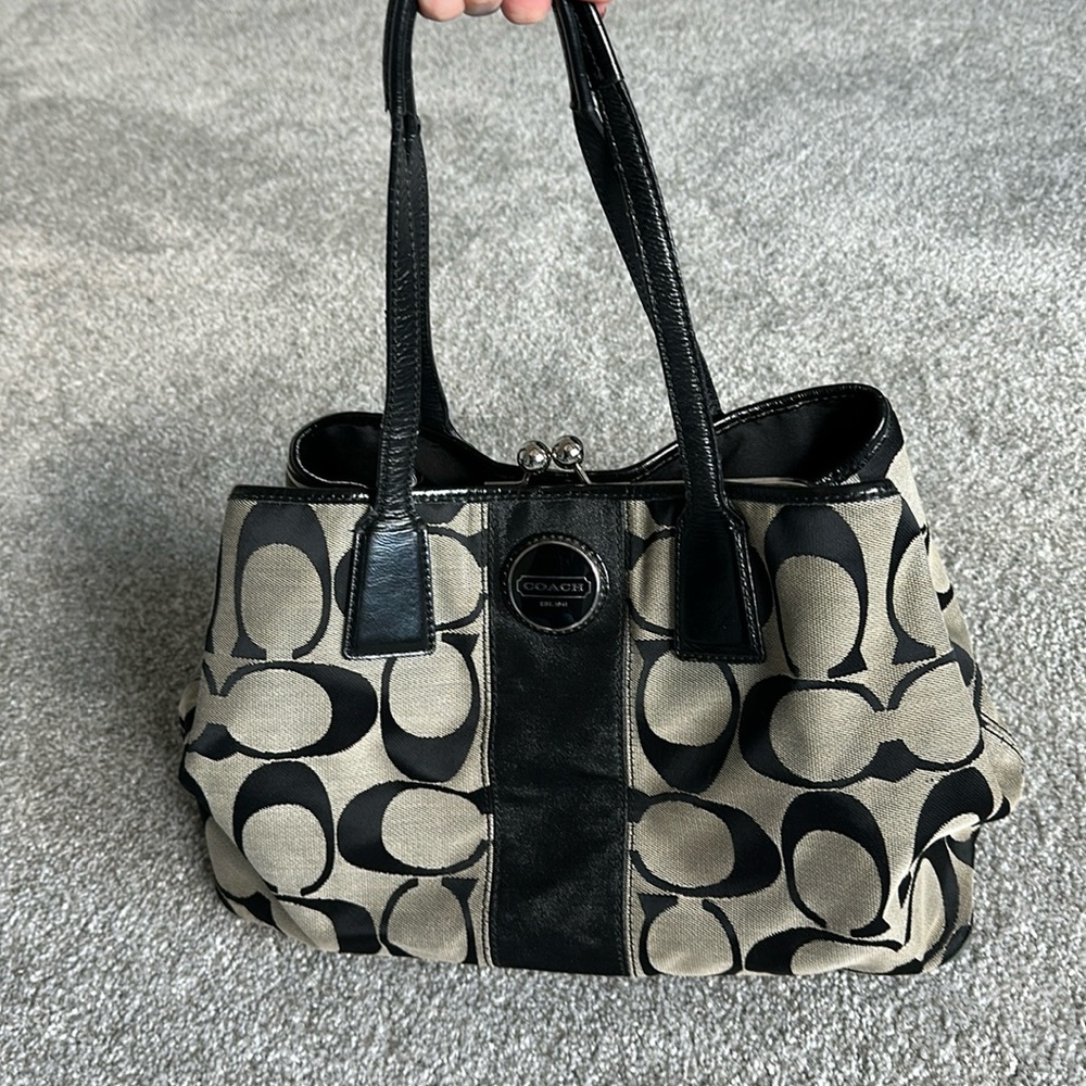 Coach black and grey gray signature purse